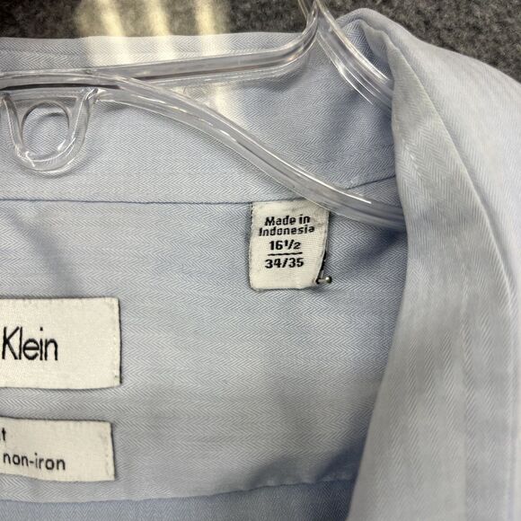 Calvin Klein Shirt Mens 16.5 34/35 Blue Slim Fit Performance Non-Iron Dress - Picture 10 of 14